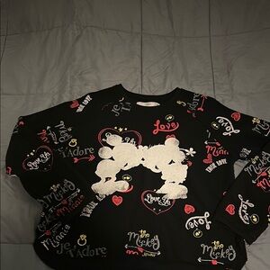 Disney Black Sweatshirt with Mickey and Minnie Graphic